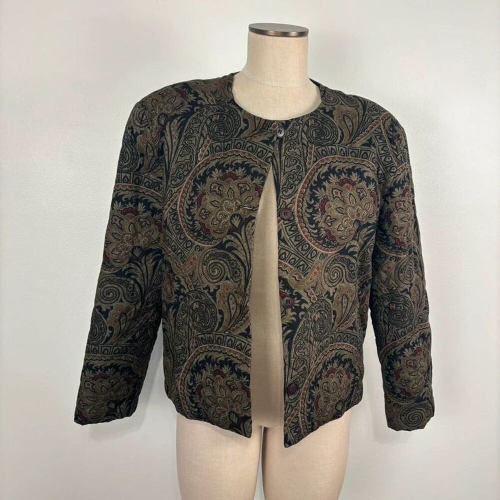 VTG 90s La Chine Classic Galinda Wang Paisley Quilted Jacket 14 Dark Academia
